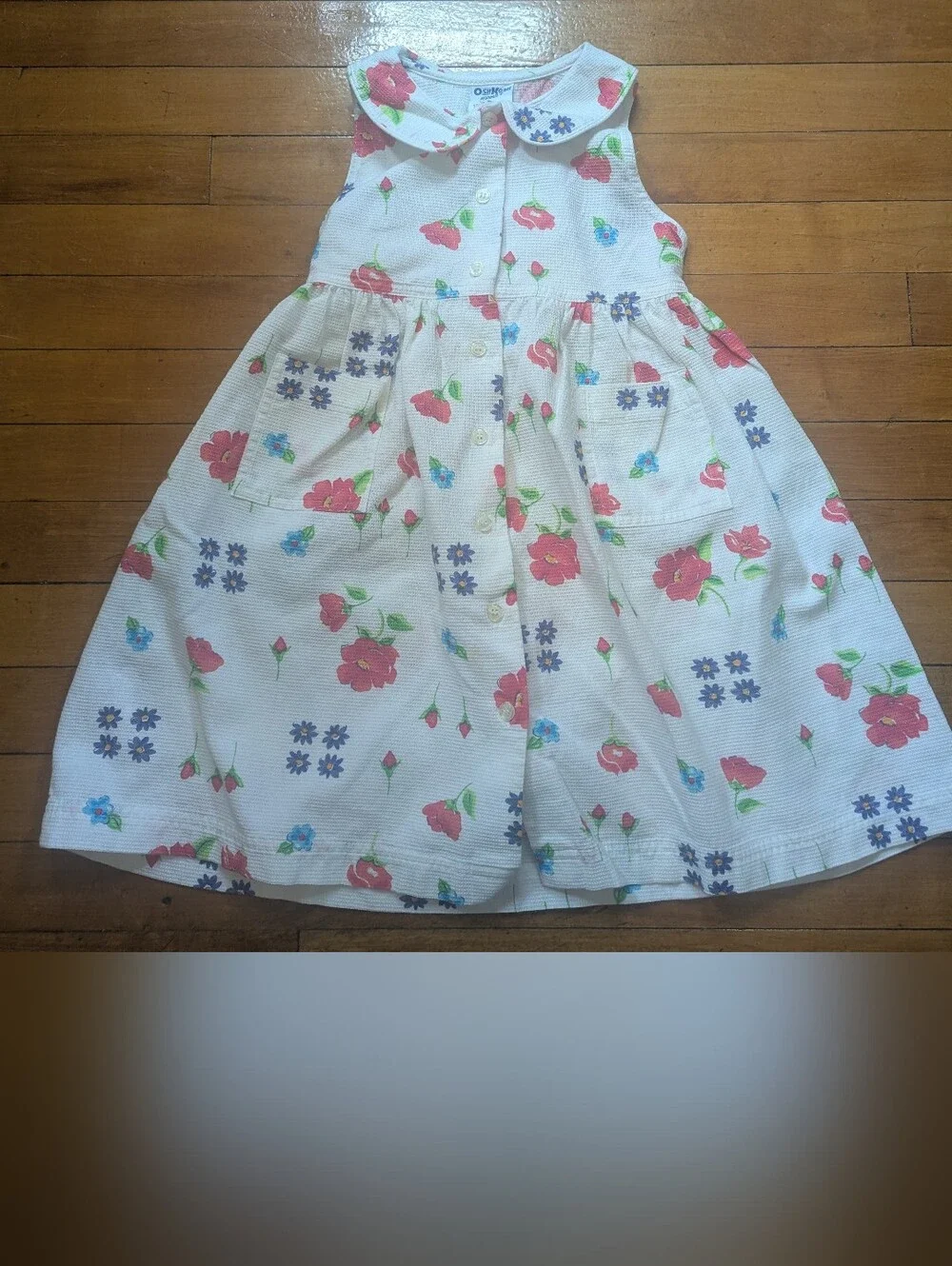 Vintage 90s Y2K Oshkosh B'gosh 6 Floral Dress White Cottagecore Belt Rare Cotton